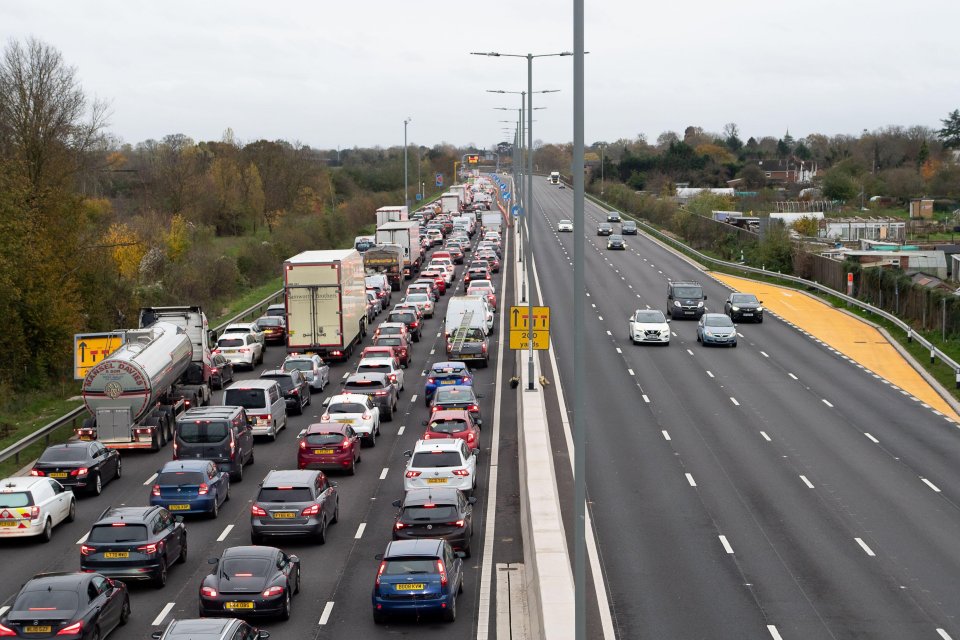 Heavy traffic jam on a motorway.