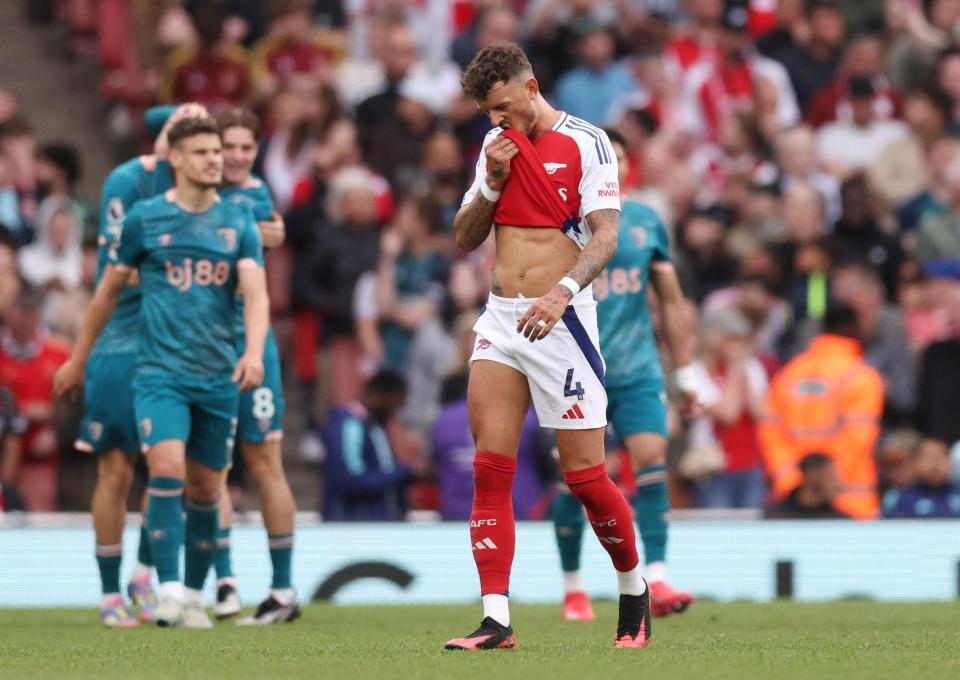 Ben White of Arsenal looking dejected after a Bournemouth goal.