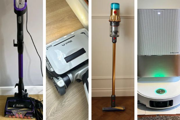 Collage of four different vacuum cleaners.
