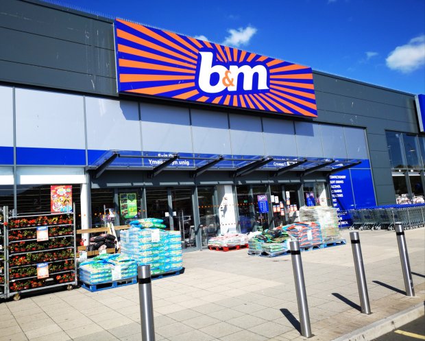B&amp;M Bargains store exterior with merchandise displayed outside.