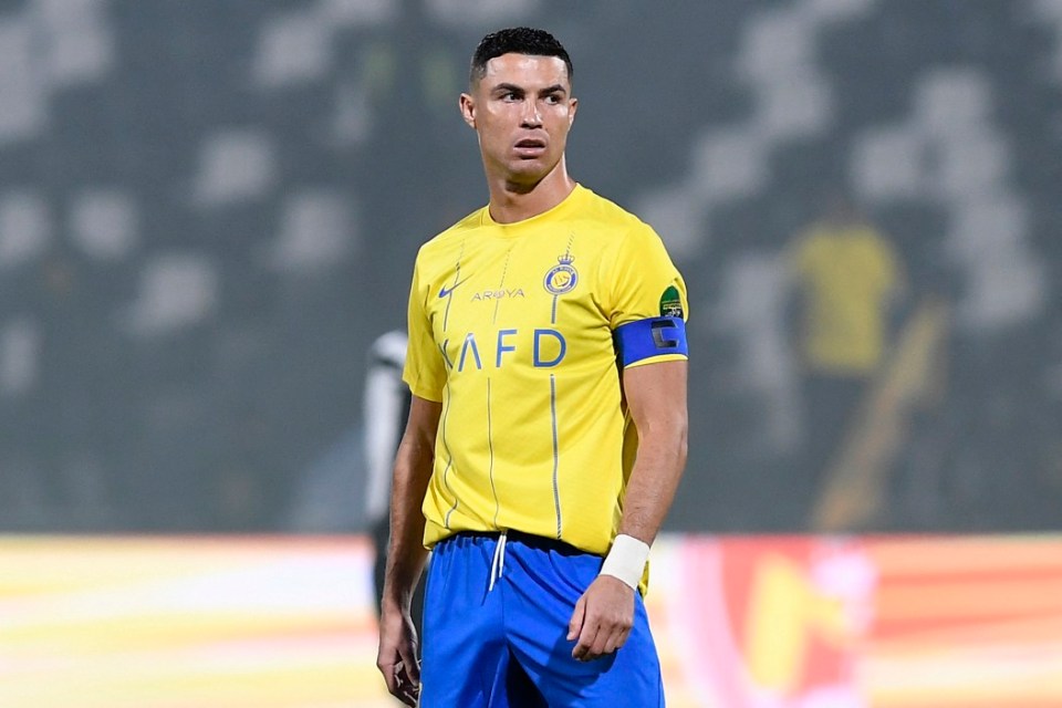 Nassr's Portuguese forward #07 Cristiano Ronaldo looks on during the King Cup quarter-final football match between Al-Shabab and Al-Nassr at the Al-Shabab Club Stadium in Riyadh on December 11, 2023. (Photo by AFP) (Photo by STR/AFP via Getty Images)