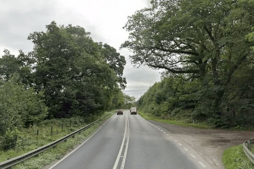A38 road between Twelvewoods and Turfdown Roundabout.
