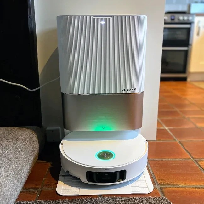 Dreame X50 Ultra robotic vacuum cleaner charging.