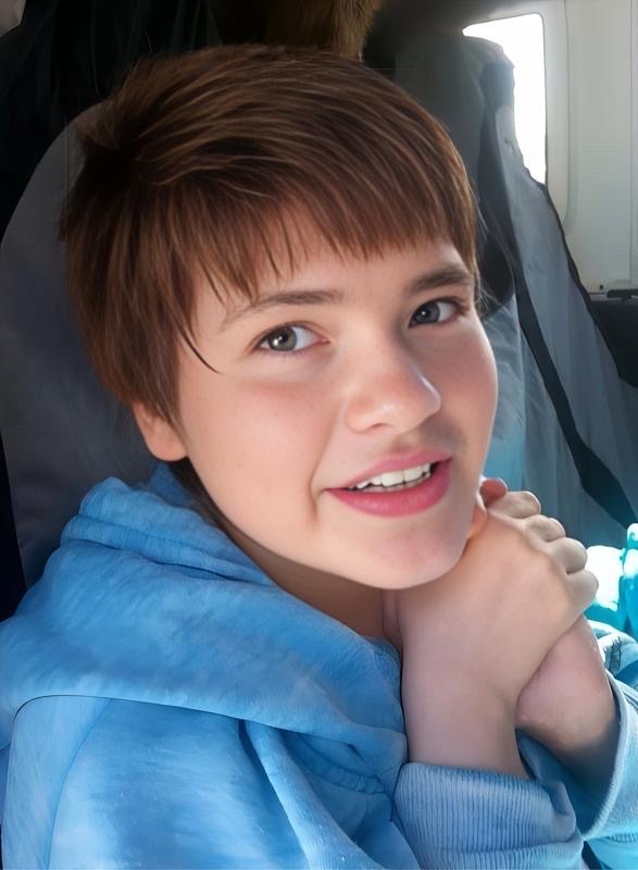Two photos of a young woman with a disability.