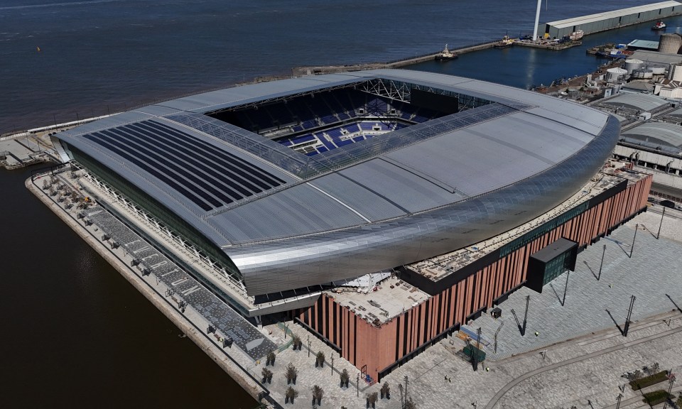 Aerial view of Everton's new stadium at Bramley Moore Dock in Liverpool.