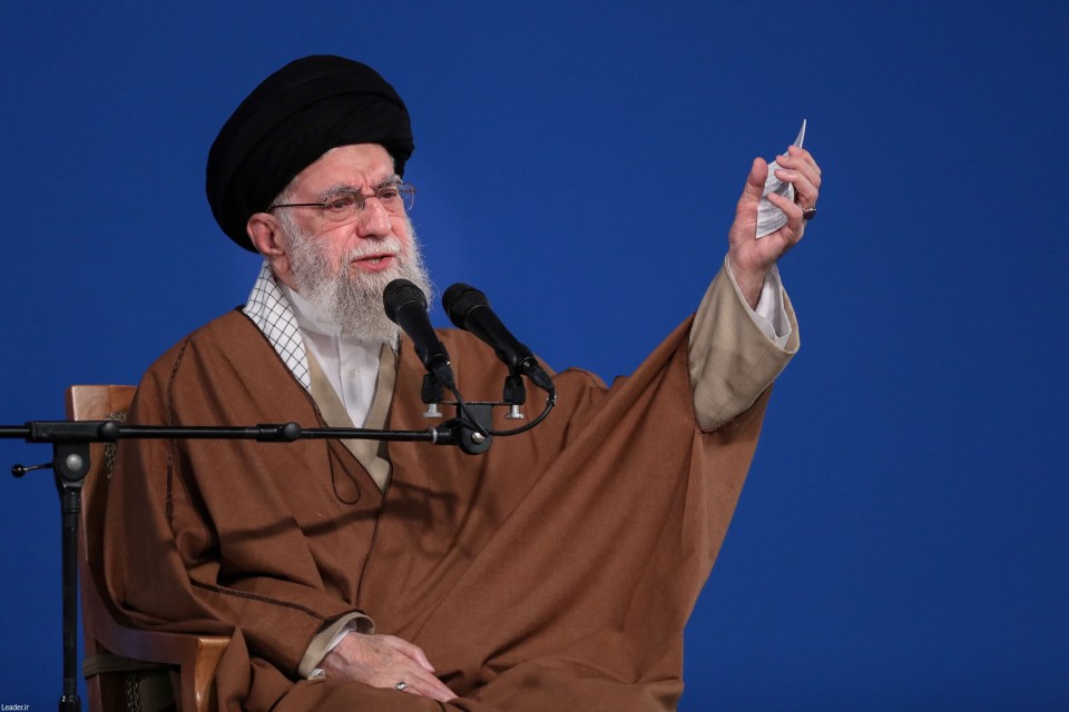 Ayatollah Ali Khamenei giving a speech.