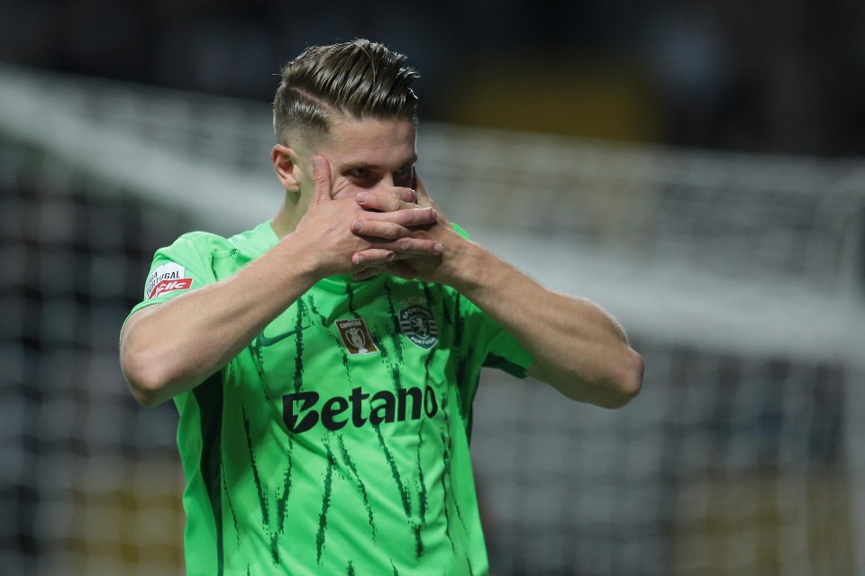 Sporting CP's Gyokeres celebrates a goal.