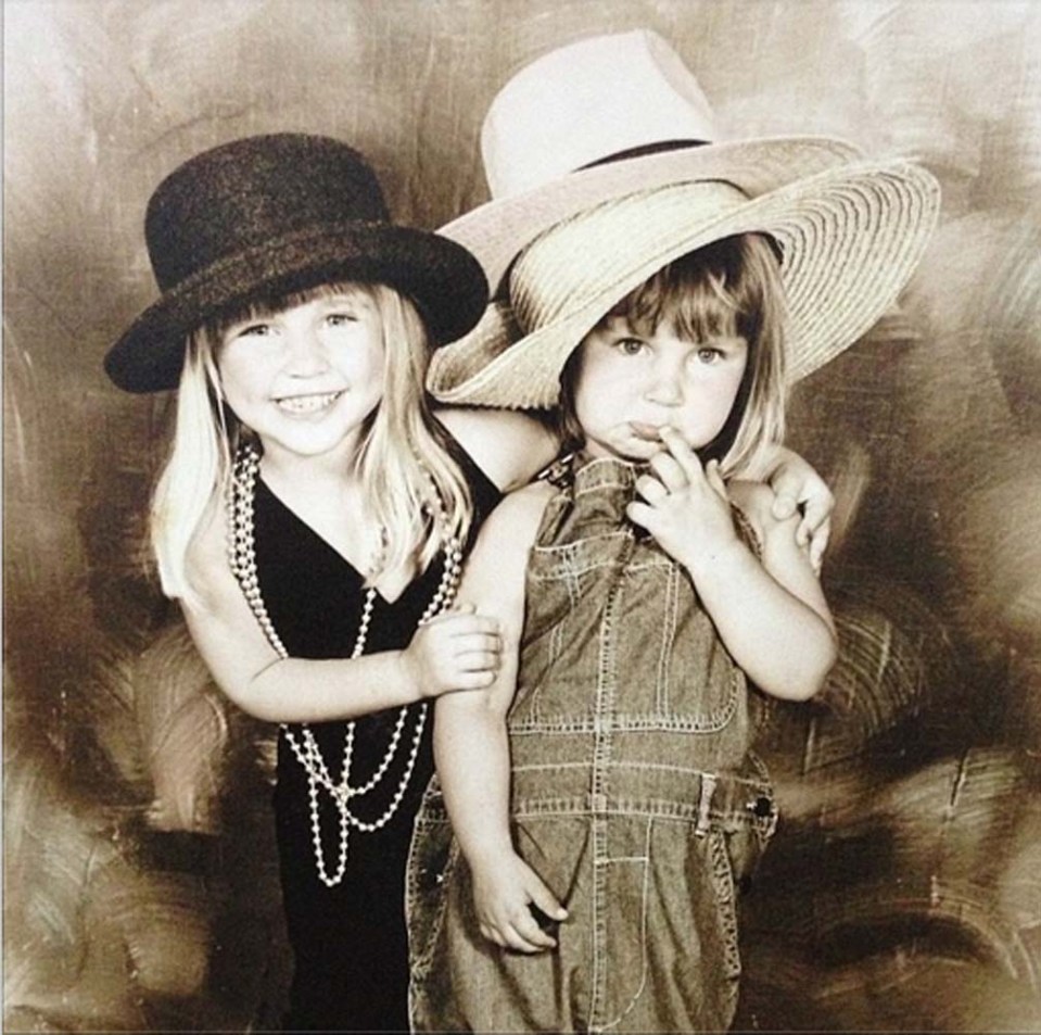 Sepia-toned photo of Sam and Billie Faiers as children.