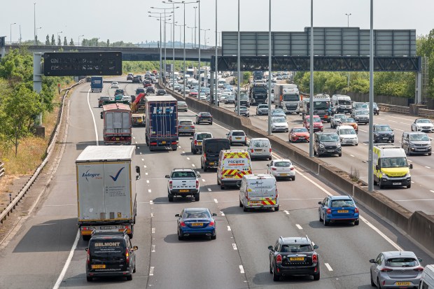 Heavy traffic on a British motorway.