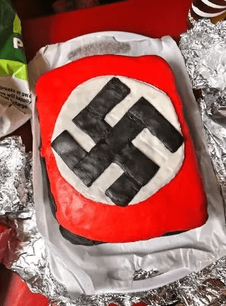 Cake decorated with a swastika.