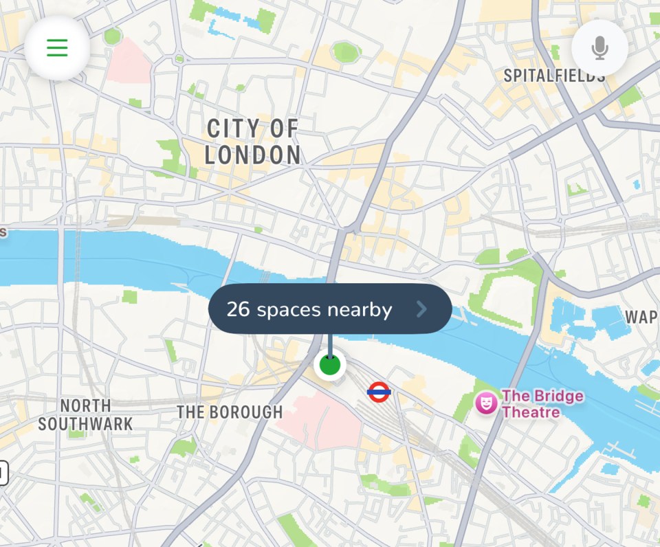 Map showing 26 nearby parking spaces in London.