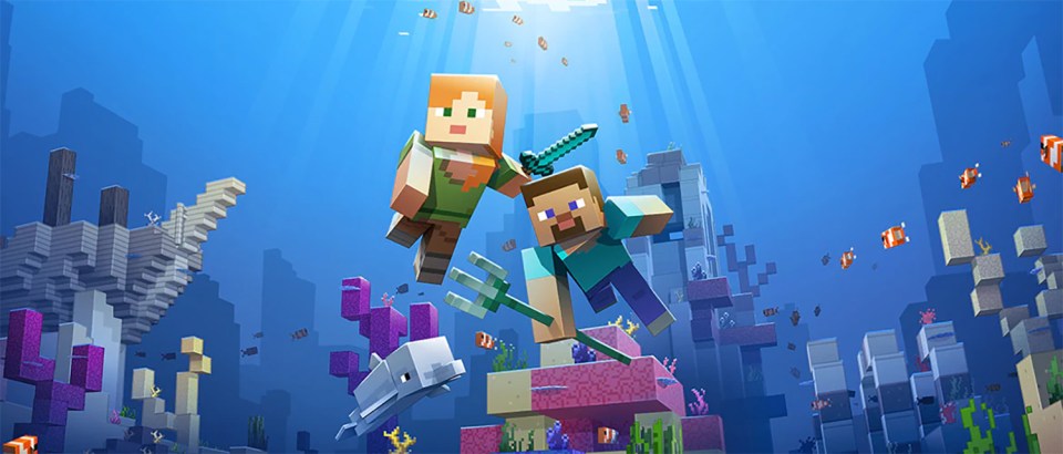 Minecraft characters swimming underwater.