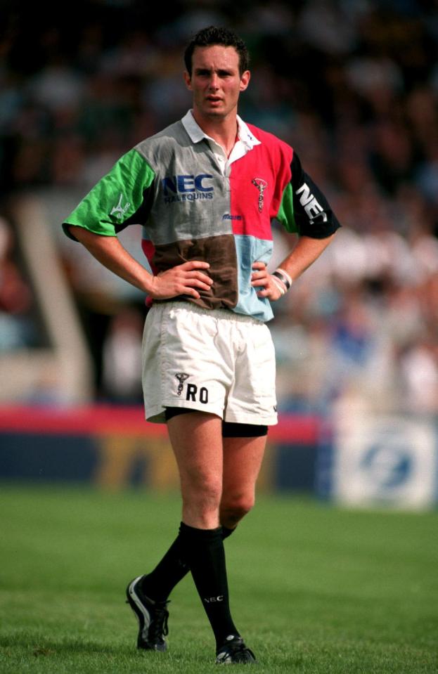 Rugby player in NEC Harlequins uniform.
