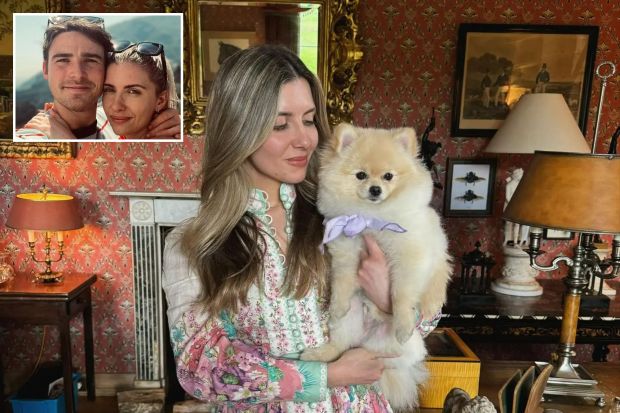 An image collage containing 2 images, Image 1 shows Woman in floral dress holding a Pomeranian dog, Image 2 shows Photo of a couple embracing
