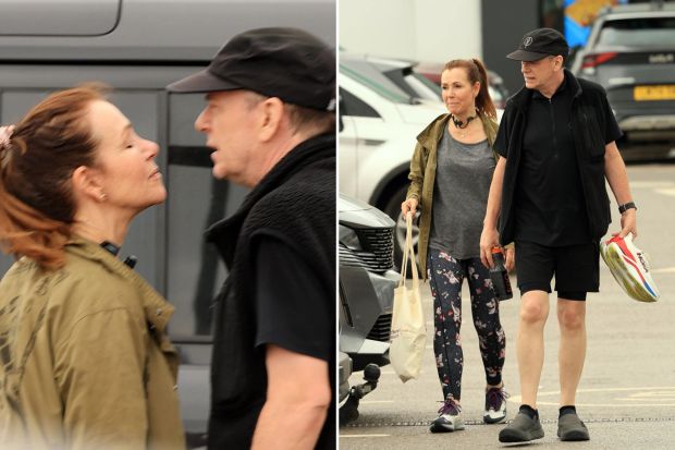 An image collage containing 2 images, Image 1 shows Adam Woodyatt and a woman leaving a gym, Image 2 shows Adam Woodyatt leaving a gym with a woman