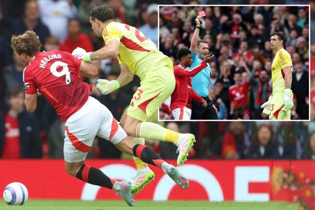 An image collage containing 1 images, Image 1 shows Soccer player receiving a red card