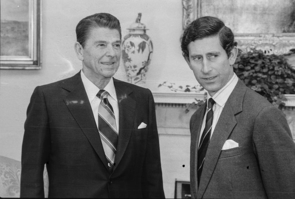 President Ronald Reagan and Prince Charles meeting in the Oval Office.