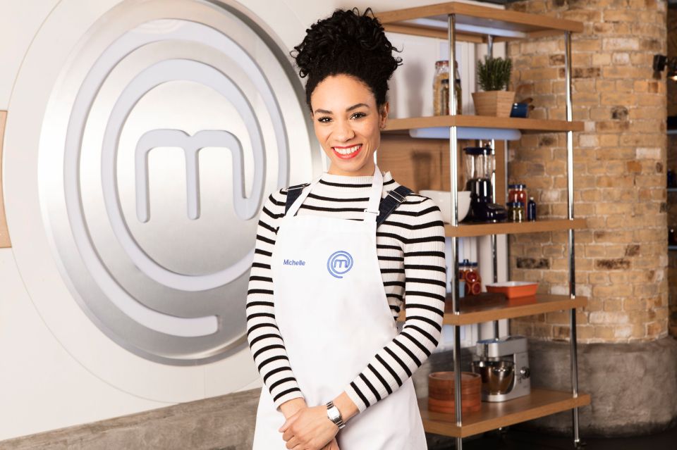 Michelle Ackerley, a contestant on Celebrity MasterChef, in an apron.