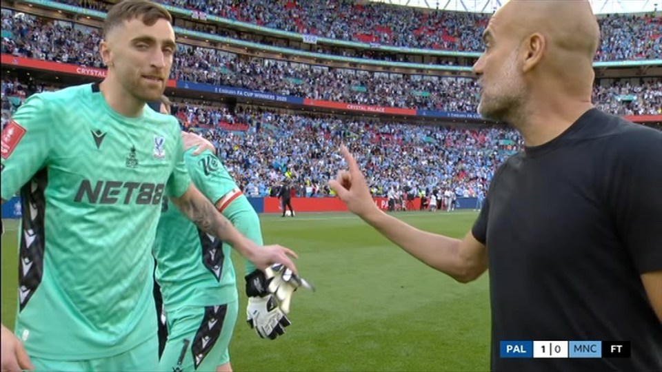 Post-game interview with a Crystal Palace goalkeeper and Manchester City's manager.