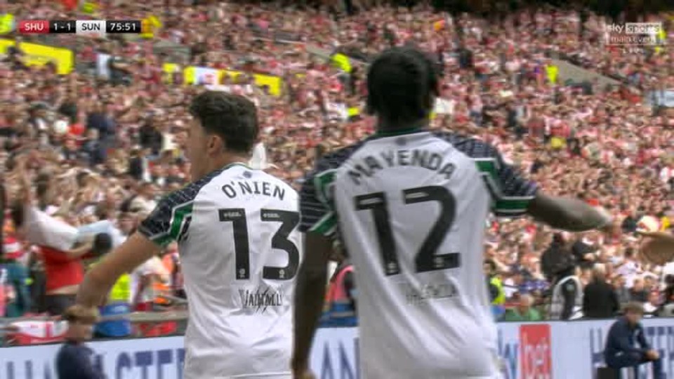 Two soccer players celebrating in front of a cheering crowd.