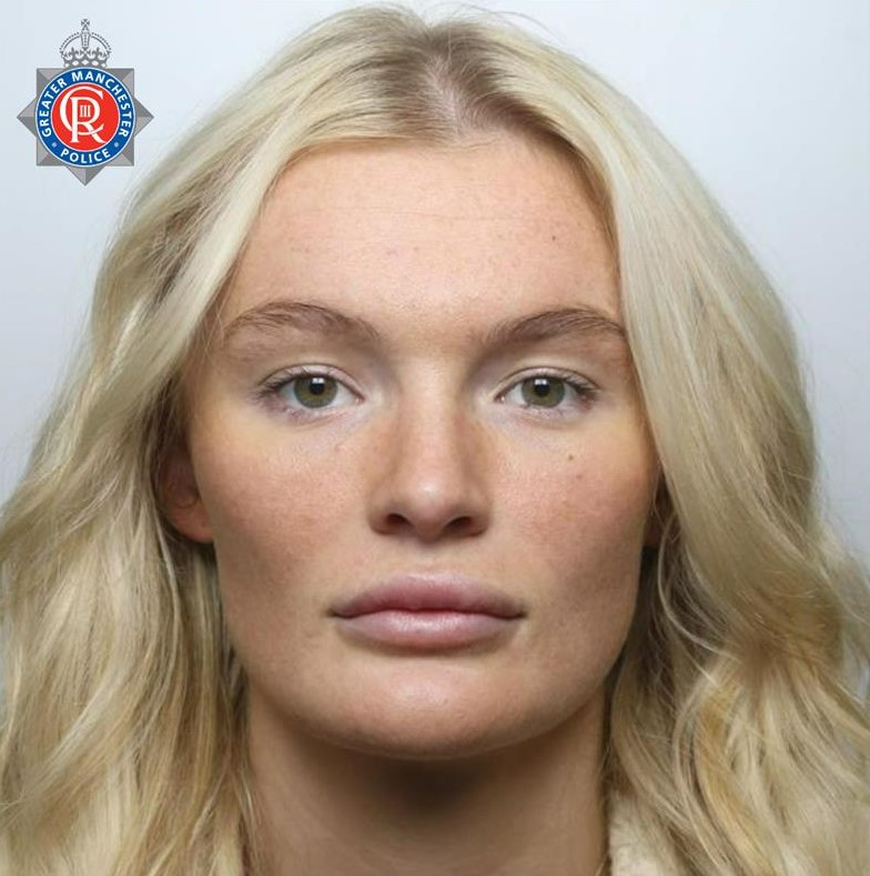 Mugshot of a blonde woman.