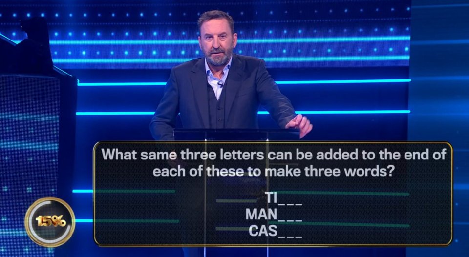 Game show question: What three letters can be added to "TI," "MAN," and "CAS" to make three words?