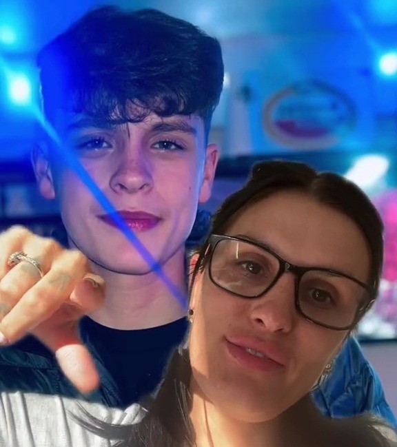 A woman and her son in a TikTok video; the son broke the woman's TikTok.