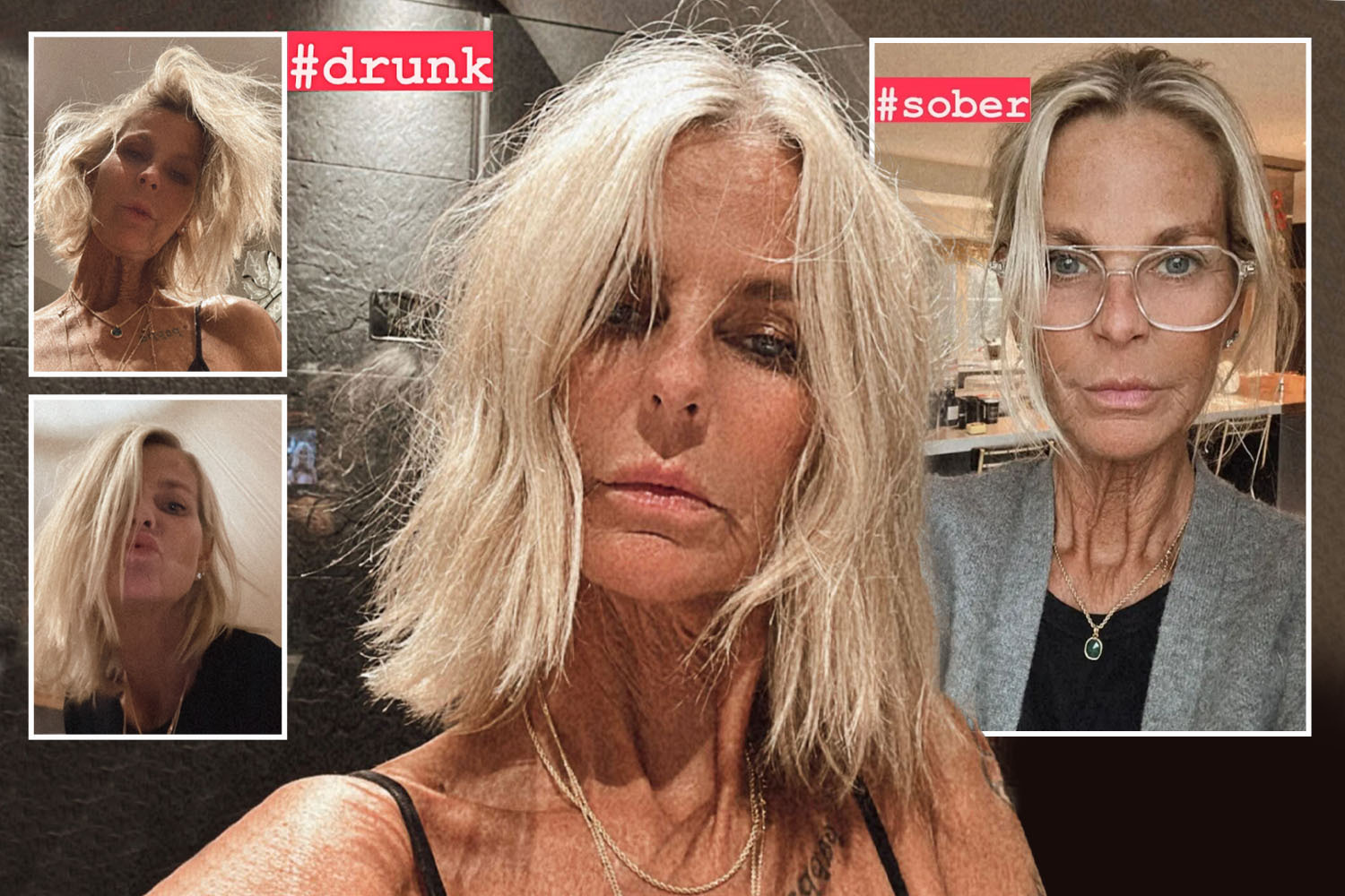 Collage of a woman's photos showing her appearance while drunk and sober.
