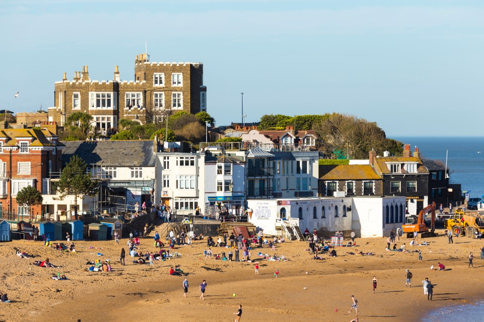Broadstairs beach with Bleak House in the background.