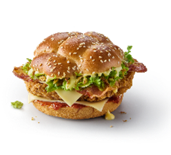 Bacon chicken burger on a bun.