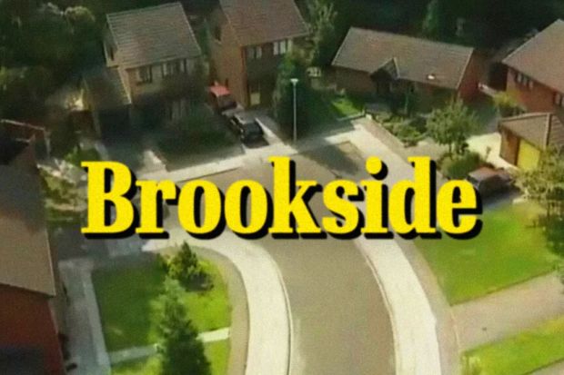 An image collage containing 1 images, Image 1 shows Brookside title card with aerial view of a residential street