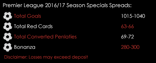 Premier League 2016 2017Season Specials Spreads 10th August Spreadex Sports Spread Betting