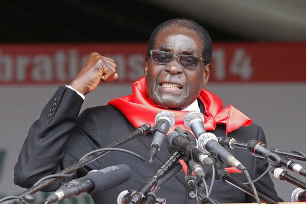 Robert Mugabe talks to guests at lavish birthday bash