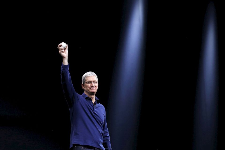 Apple boss Tim Cook at company's live event 