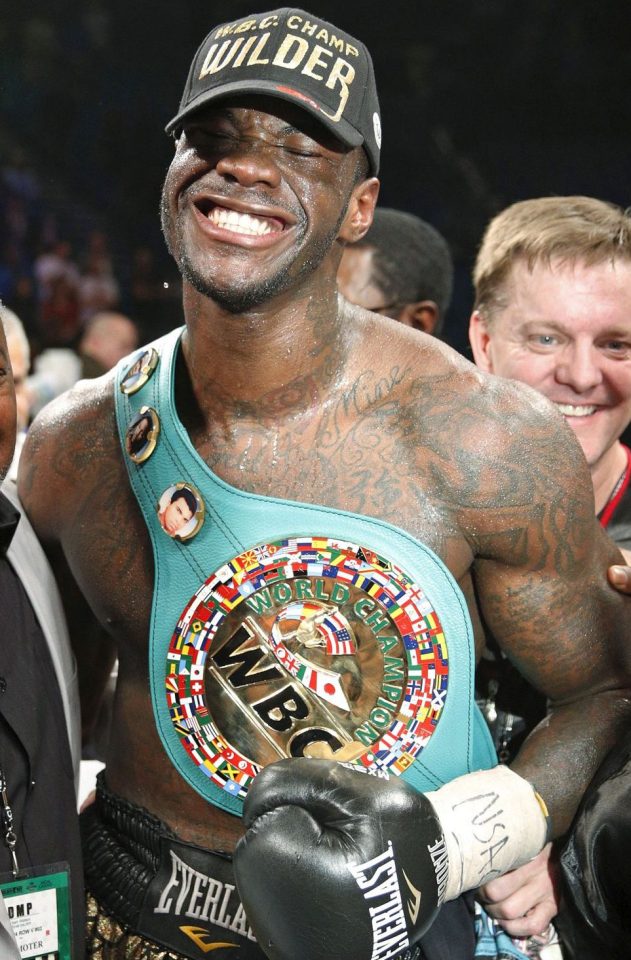 Deontay Wilder holds the famous green WBC title 