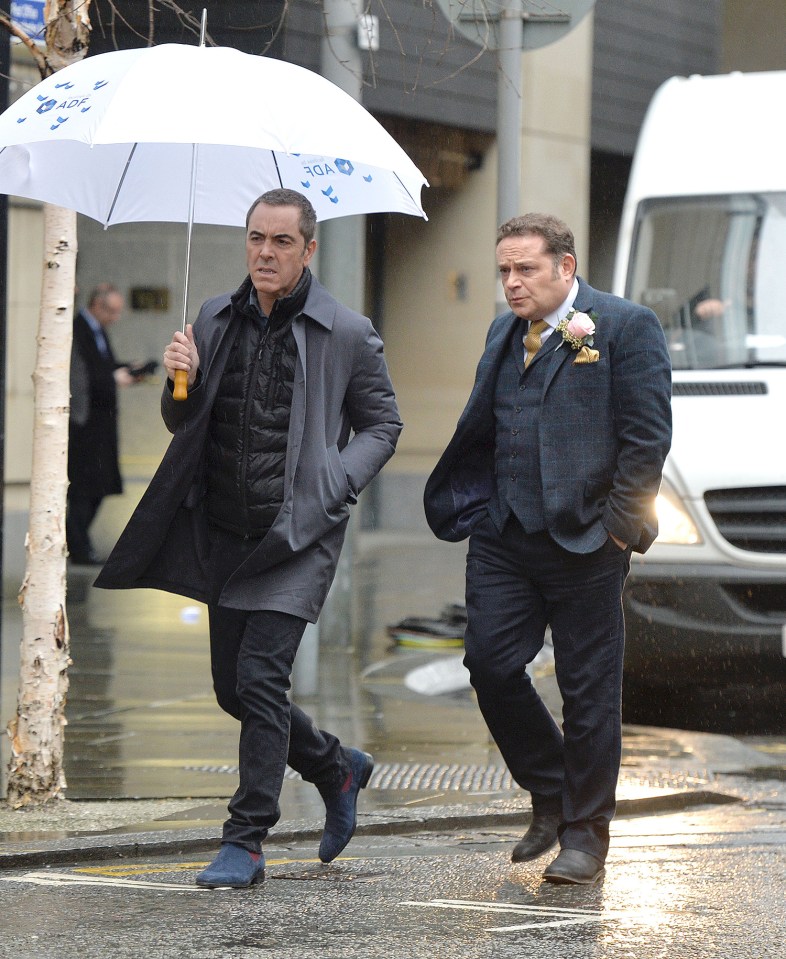 John on the set of the new series with co-star James Nesbitt