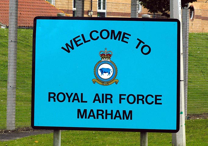 THE SIGN AT THE MAIN GATE TO RAF MARHAM FIGHTER STATION 