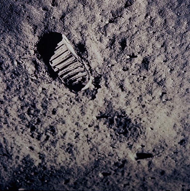 A footprint left by the astronauts of the Apollo 11 mission lies on the surface of the moon in this July 20, 1969, file photo