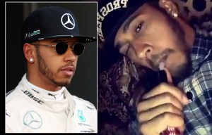 Hamilton takes puff of a shisha pipe on one of the deleted videos
