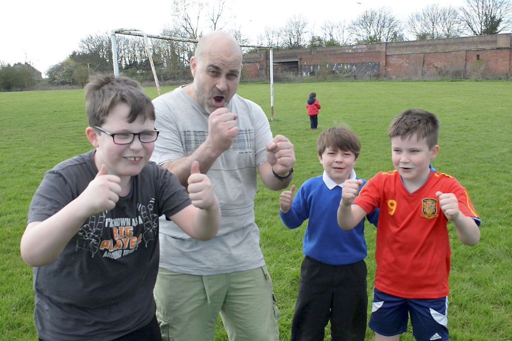 Michael Beddoes enjoyed a kick-about with his family at Marks Tey FC on his 50th birthday