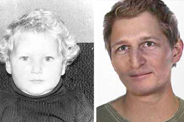 Forty years on...Left, Sandy Davidson at the age of three when he went missing, and right, an "age progressed" image of what he might look like now at 43