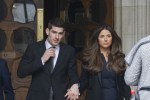 Ched Evans leaving the Royal Courts of Justice with his fiancee Natasha Massey