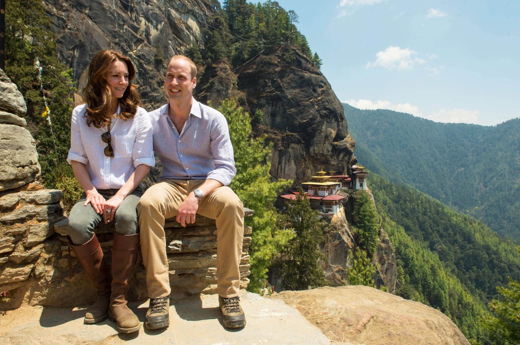 The couple stopped to speak to three trekkers who were returning from the monastery
