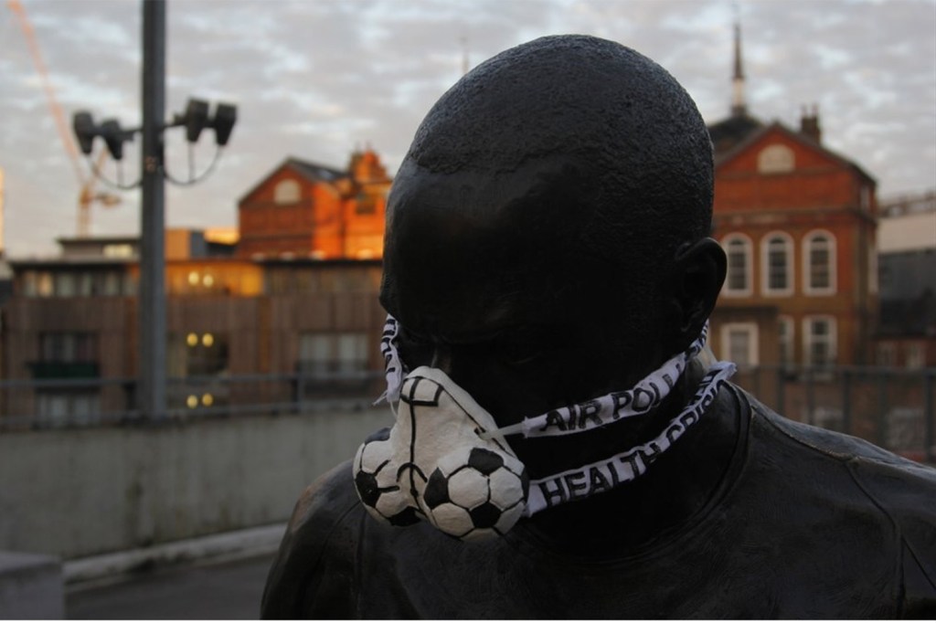 Gunner's legend Thierry Henry's statue outside Arsenal's Emirates Stadium had a football themed mask fixed to its face 