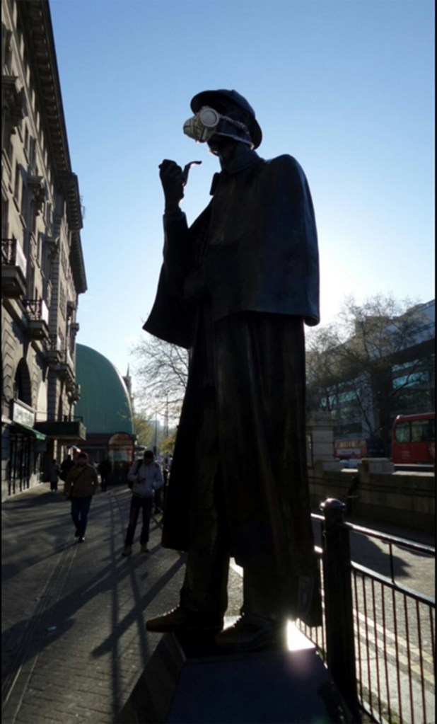 Pipe-smoker Sherlock Holmes also had a dust mask attached to his likeness in Baker Street