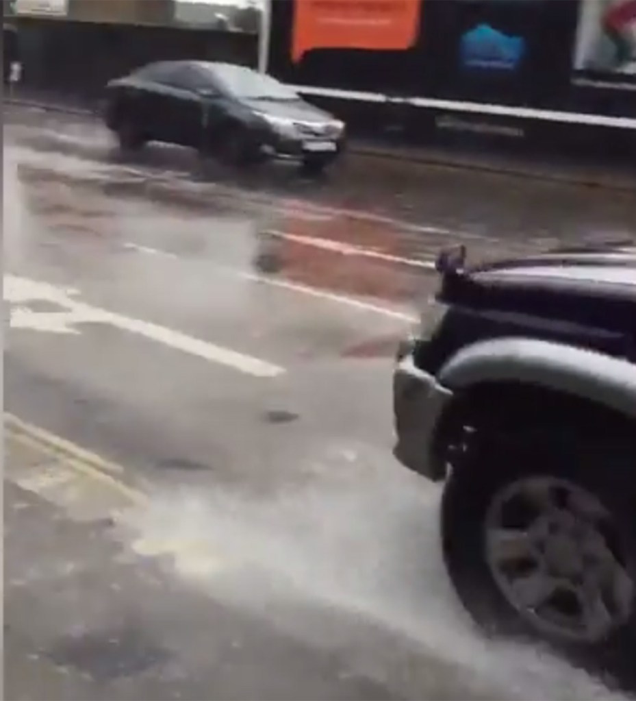 The driver - dubbed the 'serial splasher' - was filmed after appearing to drench people at a bus stop