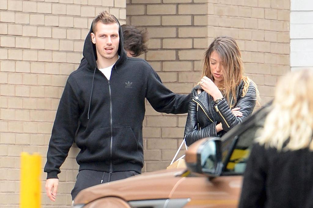 Morgan Schneiderlin and fiancee Camille Sold take a stroll through Manchester city centre together
