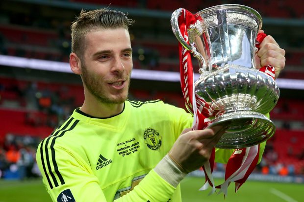 Triumphant David De Gea lifts the FA Cup after United's win over Crystal Palace