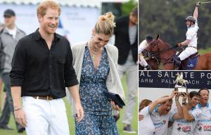 Prince Harry pictured giggling with blonde model at polo tournament