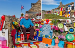 Retired plumber sparks anger with bizarre mural made out of loo seats and toilet brushes